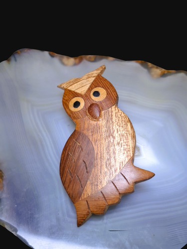 Brosche holz eule - holz, intarsien