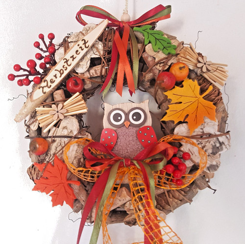 Herbstkranz eule handarbeit - herbstkranz,